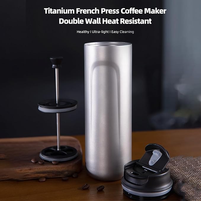 Buachois Portable Insulated French Press Coffee Maker Camping Coffee Makers with Double Wall Sturdy Construction Coffee and Tea Maker for Travel Office Outdoor Adventures (Sandblast)