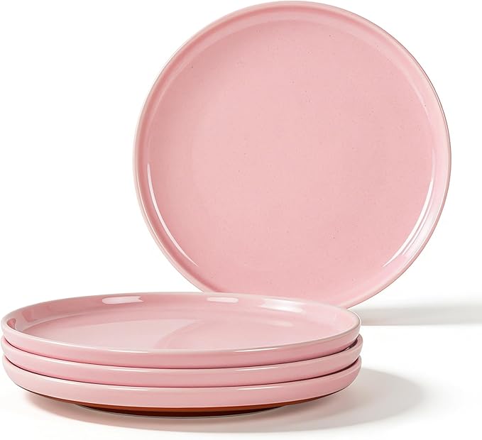 GZG Ceramic Dinner Salad Plates Set of 4 8 Inch Speckled Dinnerware Dessert Plates with Clay-Tone Base Microwave Oven Dishwasher Safe