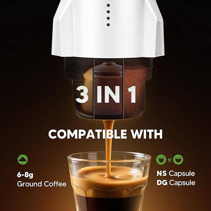 3 in 1 Portable Electric Espresso Machine On the Go with Detachable Coffee Stand Car Coffee Maker Self-Heating with USB-C For Travel Camping and Hiking With Ground Coffee &amp NES PRES*O/DG Pod