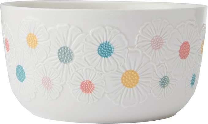 Darbie Angell Painted Daisy 12 Piece Plate and Bowl Dinnerware Set Durable Service for 4 Floral Design Modern Tableware