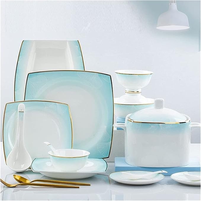 Dinnerware Sets - Luxury Dishes Service Set 56/60Pcs Ceramic Dinnerware Set Bone China Tableware Dishes Plates Ceramic Combination Dinner Service Set Diner Set60 Pieces