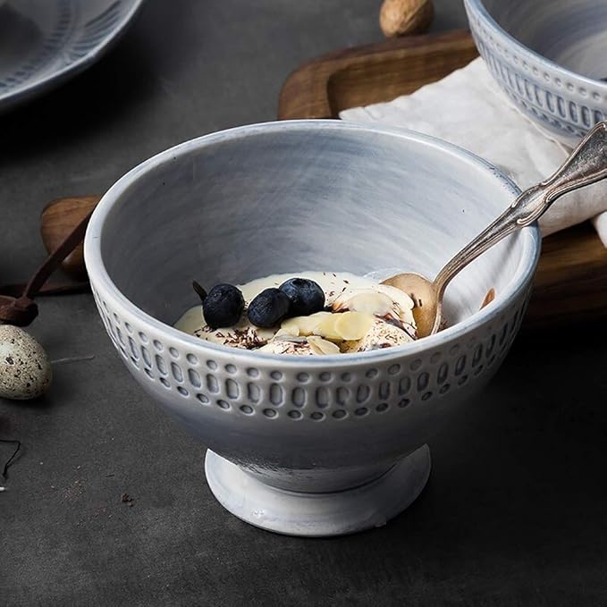 Ceramics Dinner SetsBowl/Dish/Spoon3D Baroque Embossed Texture Dinnerware SetBlue-Gray Tone Porcelain Combination Tableware Set30pieces
