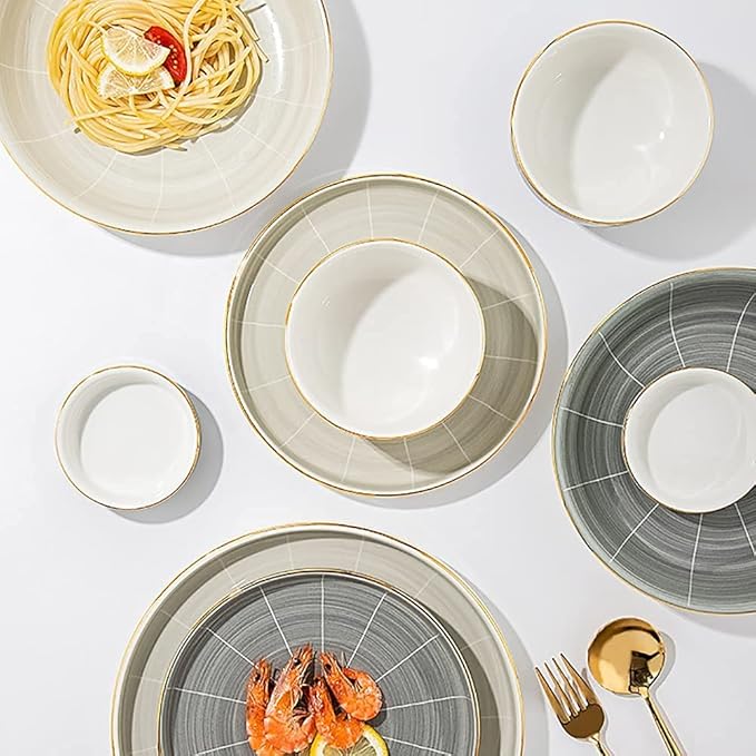 Kitchen Dinnerware Set Plates Set Dishes Set Break Resistant Dishes Plates and Bowls | 33 Pcs Retro Ceramic Phnom Penh Tableware for Family Gathering and Gift Colorfu