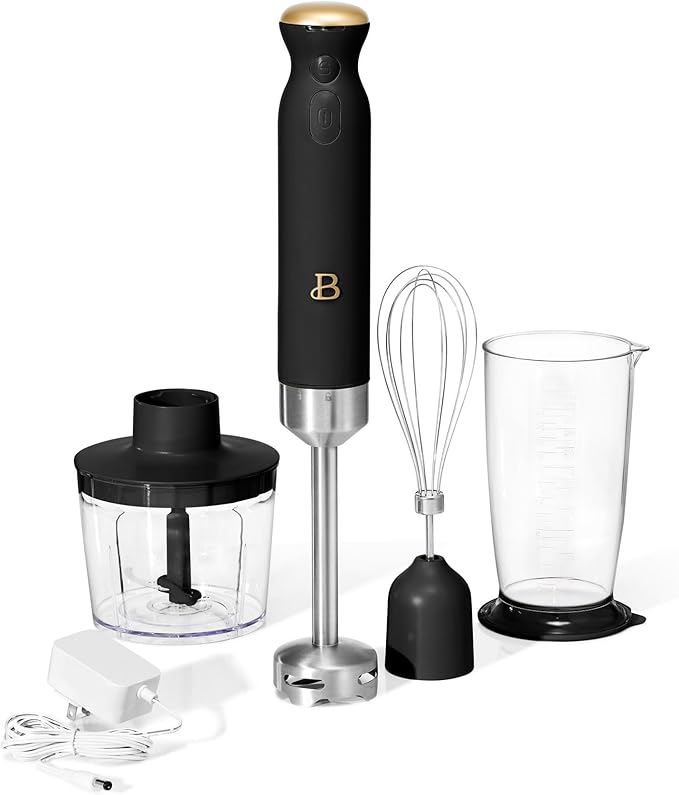 Cordless Immersion Blender 5-in-1 Set | Rechargeable Hand Blender with Chopper Whisk &amp Measuring Cup | 6 Variable Speeds | Stainless Steel Blades | BPA-Free | Stick Blender