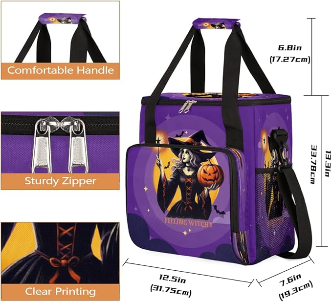 Halloween Witch Pumpkin Coffee Maker Carring Bag Travel Carrying Storage Tote Bag Compatible with Keurig K-Mini or K-Mini Plus Portable Single Serve Coffee Brewer Case with Pockets for K-cup Pods