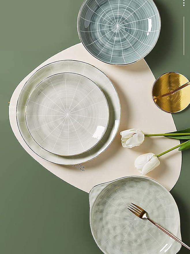 Dinner Set for Luxury Restaurant and Home 9-44 Piece Glaze Dinnerware Set Nordic Luxury Tableware Set Bowl and Plate Service for 2-10 People Non-Slip BottomOne Color-20pieces