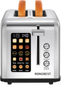 2 Slice Easy Touch Screen Toaster Stainless Steel Toaster with Wide Slots Even Toasting for Bagels &amp Bread Reheat &amp Defrost Removable Crumb Tray Silver