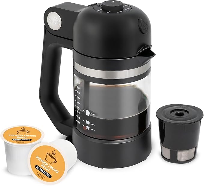 VINCI Micro Café Smallest Single-Serve Glass Coffee Brewer | Compatible with K-Cups Pods &amp Ground Coffee | Enclosed &amp Circle Flow Brewing for Hotter Richer Flavor | Brews 4oz to 20oz (Black)