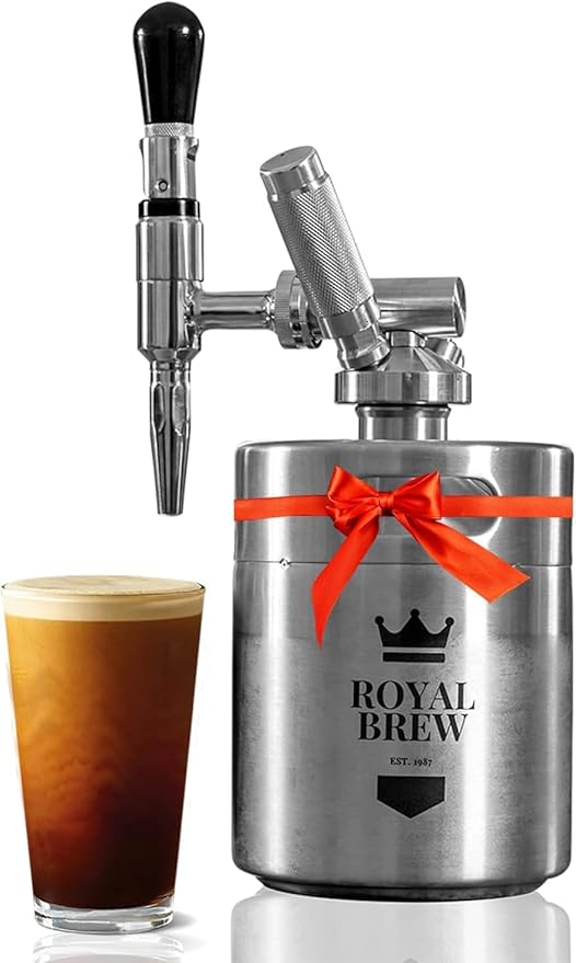 The Original Royal Brew Nitro Cold Brew Coffee Maker - Gift for Coffee Lovers - 64 oz Home Keg Nitrogen Gas System Coffee Dispenser Kit