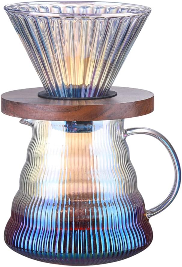 Pour Over Coffee Maker Set with Dripper500ml Glass Coffee Server SetV60 Glass Coffee Dripper with Wood Base for Home Office Gift