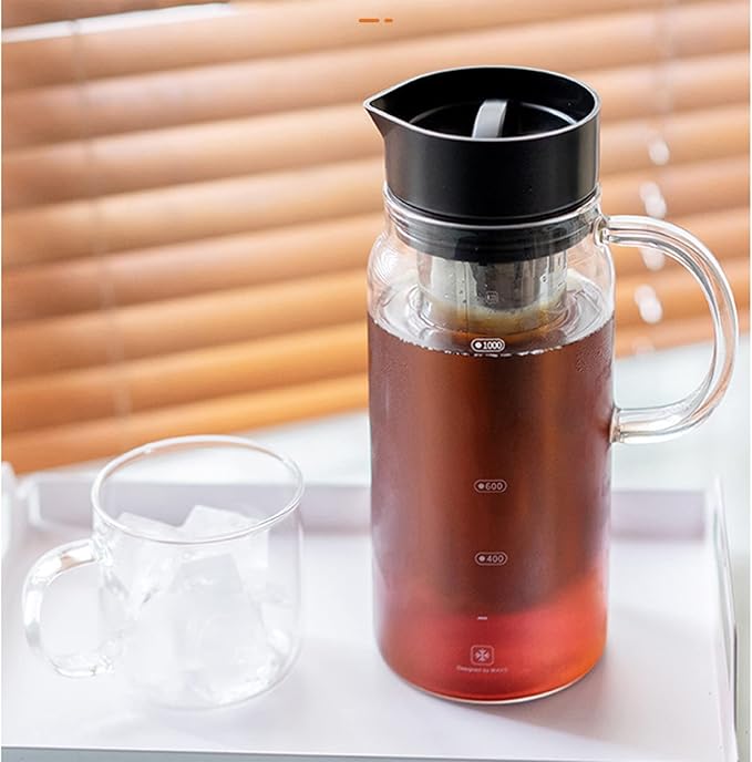 Coffee Pot Iced Coffee Maker Kettle with Stainless Steel Filter Tea Pitcher Ice Hot and Cool Espresso Ice Drip Coffee Office Cold Kettle 1200ml