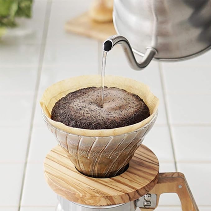 Hario V60 Glass Coffee Dripper Size 01 Olive Wood