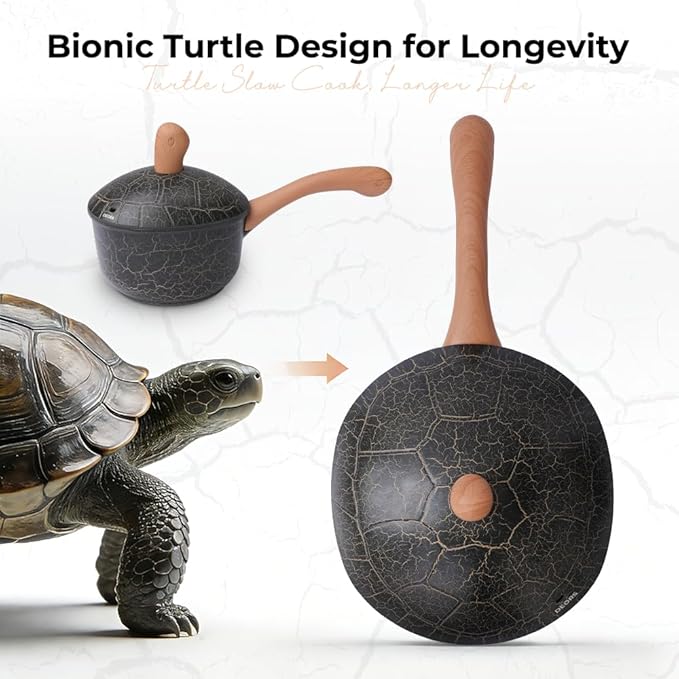 Bionic Turtle Design Nonstick Cookware Set (7 Pcs)- Wok Fry Pan Sauce Pan &amp Dutch Oven with 3 Lids Non ToxicPFAS &amp PFOA Free Compatible with All Stovetops Durable Cookware for Home Cooki
