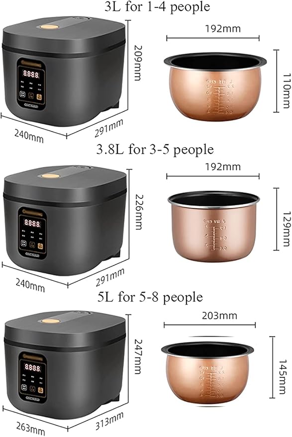 Rice Cooker with Steamer Non-Stick Inner Pot Intelligent Insulation Make Rice &amp Steam Healthy Food &amp Vegetables(5L) ()