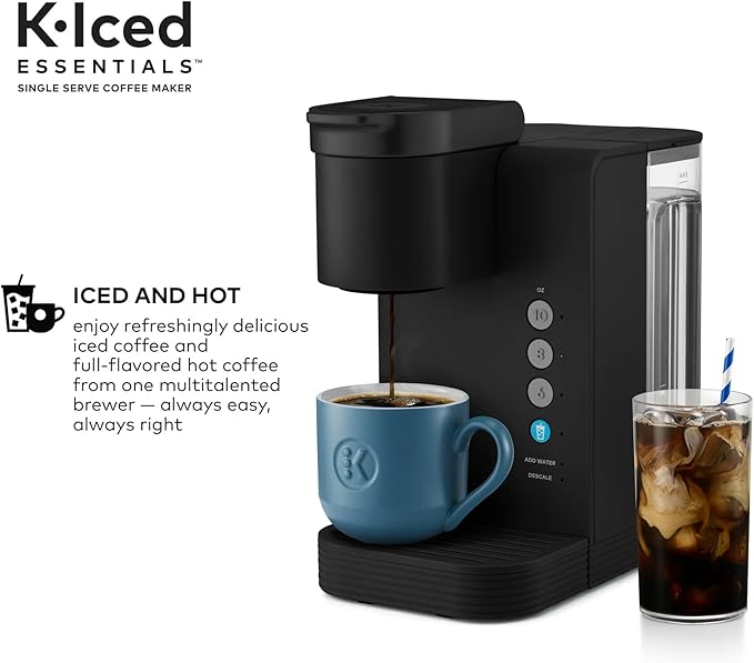 K-Iced Essentials Coffee Maker Single-Serve KCup Pod Brewer with Removable Reservoir and Auto-Off Energy Efficient Includes K Iced Tumbler Compact Black