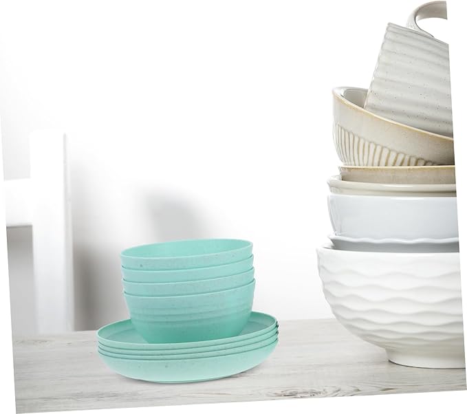 Alipis 12pcs Straw Dinnerware Set Unbreakable Plates Bowls and Cups Microwave Safe for Home Dining Camping and Outdoor Use Versatile and Stylish Design
