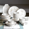 10 Piece Marble Design Bone China Dinnerware Set White Porcelain Plates And Bowls Plate Set