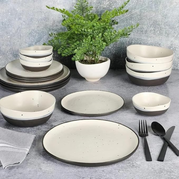 Plates and Bowls 16pcs Dinnerware Set ClassicCeramic Round Bowl Service for 4