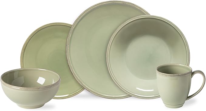 Costa Nova Ceramic Stoneware 5-Piece Place Setting Service for 1 - Friso Collection Sage Green | Microwave &amp Dishwasher Safe Dinnerware Set | Food Safe Glazing | Restaurant Quality Tableware