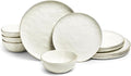 Sango 12-Piece Lightweight Porcelain Dinnerware Set for 4 Glossy Vanilla White Plates and Bowls Sets Gold Rims Farmhouse Ceramic Dish Set Rustic Dishes Microwave and Dishwasher Safe Gansevoort