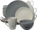 Elama Tahitian Pearl 16-Piece Dinnerware Set in Slate and Stone Pearl with Setting for 4