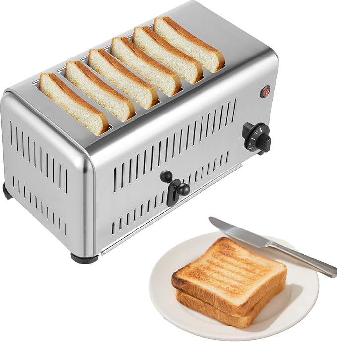 Toaster 6 Slice Commercial Toaster Bread Baking Machine Timing Function Electric Toast Machine with Crumb Tray for Home and Dessert Store