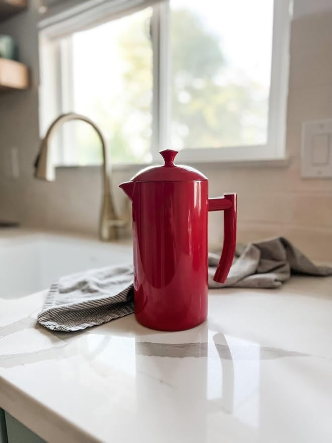 Frieling Insulated Double-Walled Stainless Steel French Press Coffee Maker - 34 fl oz Red - Camping Coffee Press
