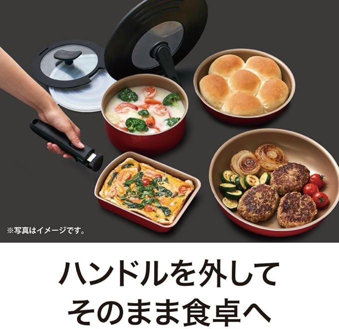 Evercook Frying Pan Set 8-Piece Set Induction Compatible Gas Fire Compatible Removable Red Doshisha