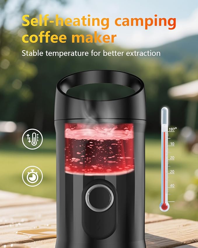 Portable Espresso Machine 3Minute Auto Heat12V Rechargeable Electri Coffee Maker 20 BaCompatible with NS DG Capsules and GroundCoffee for Camping Travelling RVing HikingandOffice (‌Charcoal black)