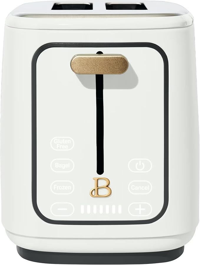 2 Slice Digital Toaster with Touch Control Panel Adjustable Toast Shade Settings Wide Bread Openings Bagel &amp Frozen Modes Removable Crumb Tray (White Icing)