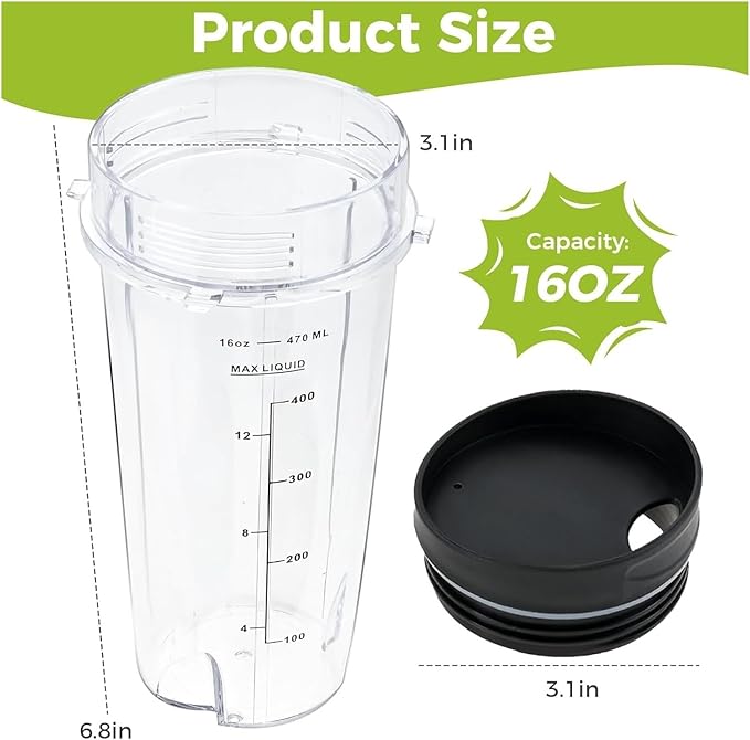 16oz Blender CupsCompatibility For Nutri Ninja Cup With Scale And Sip Lid For BL-770/780/660/740/810