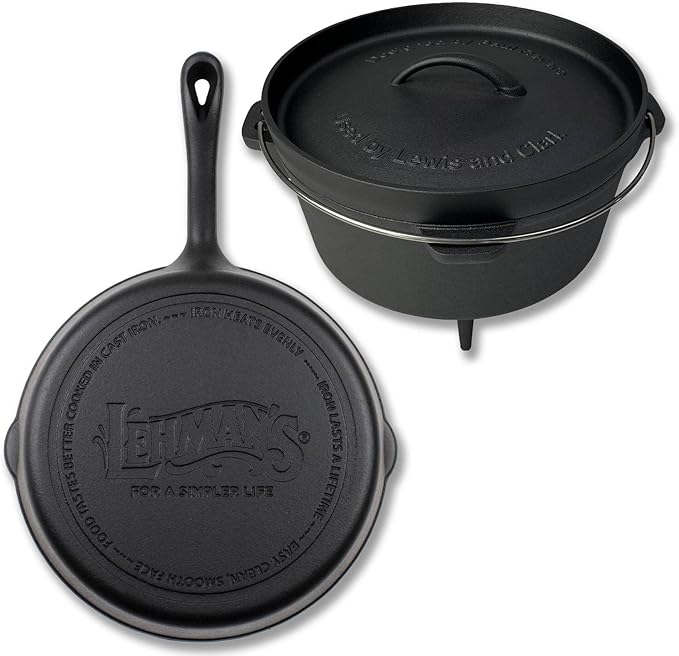 Lehman's Camping NonStick Cookware Set Nitrided Dutch Oven and 10 inch Skillet