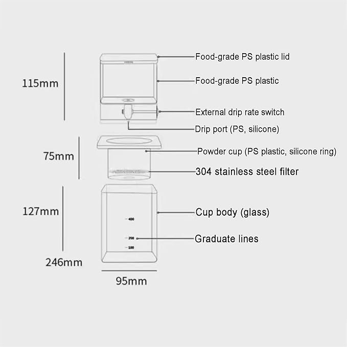 Cold Brew Drip Tower Ice Coffee Maker - Smooth Brew with Adjustable Speed Dripping Stainless Steel Filter 400ml for Home and Office Makes 2-4 Cups