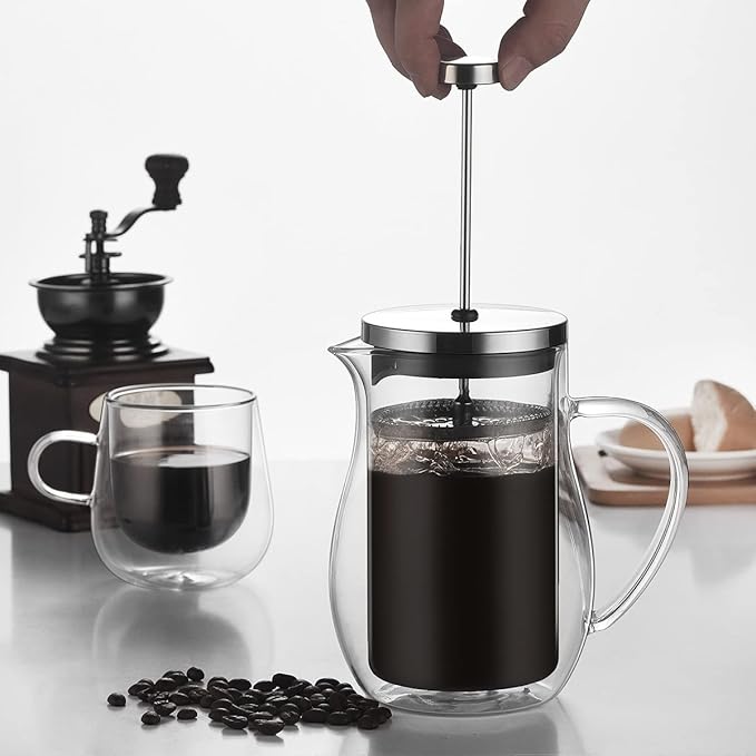 French Press Coffee Maker - 600ML Large Glass Coffee Pot Carafe with Stainless Steel Filter - French Press Coffee at Home or Office (Color : Clear)
