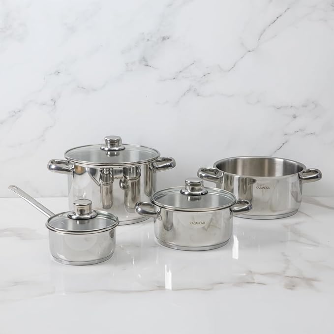 Grand Family 9Pcs Cookware set Stainless steel pots Nonstick aluminum frying pans PFOA-free Induction safe Oven-safe up to 356°F
