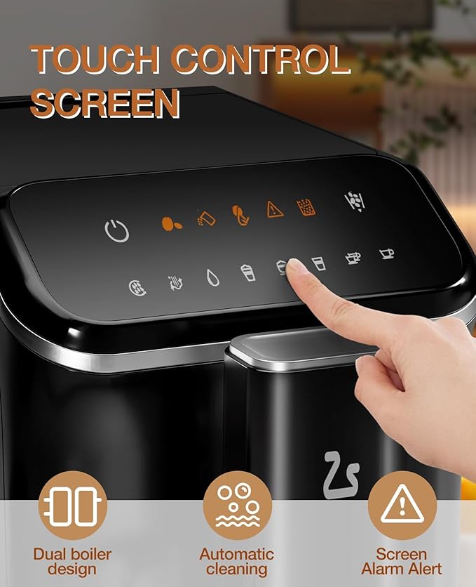Fully Automatic Espresso Machine Espresso &amp Coffee Machine with Automatic Milk Frother Built-In &amp Adjustable Espresso Bean Grinder 1.5L Water Tank for Latte Cappuccino Macchiato