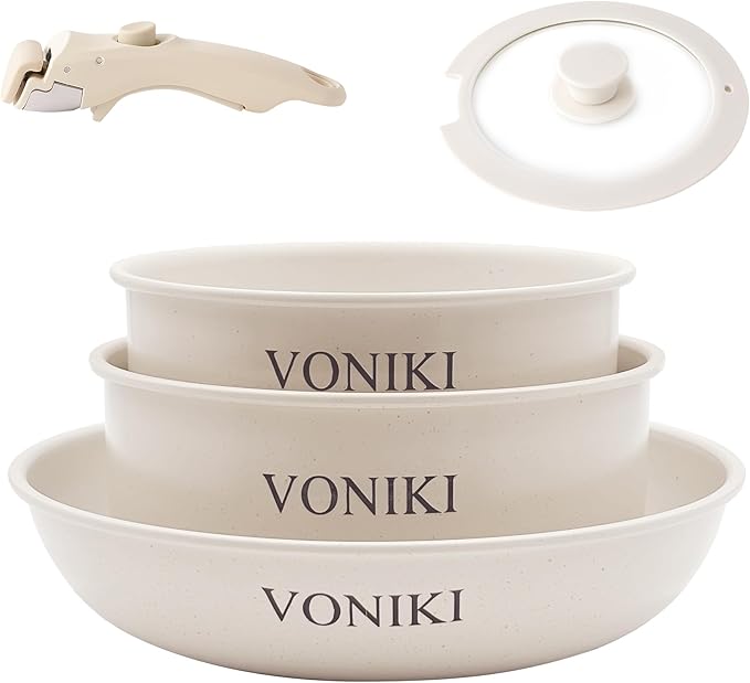 VONIKI Cooking Pots and Pans Detachable handle Ceramic Cookware Sets Removable Handle Kitchen Cookware Set Non Toxic Pot And Pan Oven &amp Dishwasher Safe