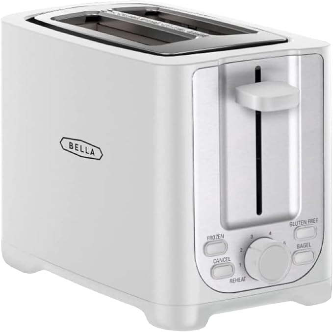 bella 2 Slice Toaster with Auto Shut Off - Extra Wide Slots &amp Removable Crumb Tray and Cancel Defrost &amp Reheat Function - Toast Bread Bagel &amp Waffle White