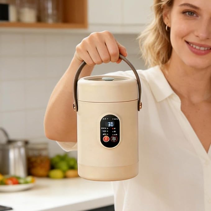Multifunctional Health Pot Portable 500W Health Pot with Ceramic Glaze Inner Pot &amp Steamer 12-Hour Preset Slow Cooker for Rice Porridge Soup Steaming (B-1.2L-Light pink)