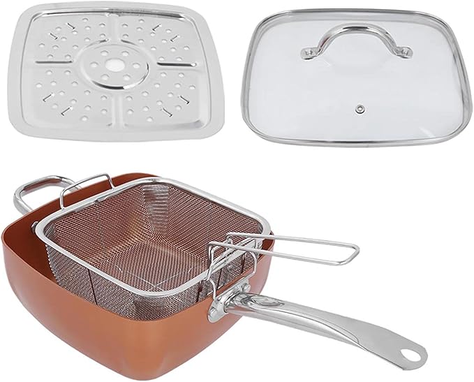 Stainless Steel Multifunctional Square Cookware Set Nonstick Pan and Deep Dish 4 - Piece - Even Heat Distribution Oven Safe to 500°F Perfect for Baking Frying and Steaming