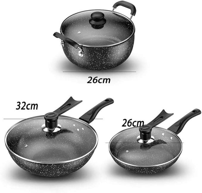 3-Piece Non Stick Induction Cookware Set - Including Frying Pan Saucepan And Casserole With LidsNon-Scalding Handle Easy To Clean Pot Non Stick Fry Pan