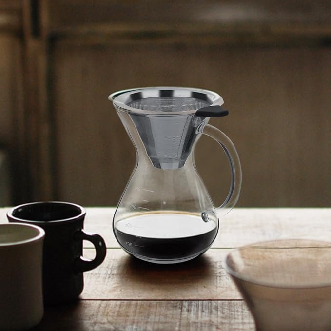 Hakeeta 400ml Coffee Maker Pour-Over Glass Coffeemaker with Stainless Steel Permanent Filter. Manual Coffee Dripper Brewer