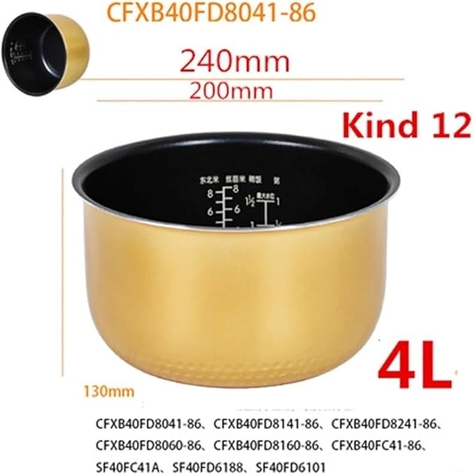 Electric Rice Cooker Inner Pot Compatible for SUPOR Electric Pressure Cooker Inner Pot 2.5L/3L/4L/5L/6L Non Stick Pot Inner Pot (Multiple Kind 12(4L))