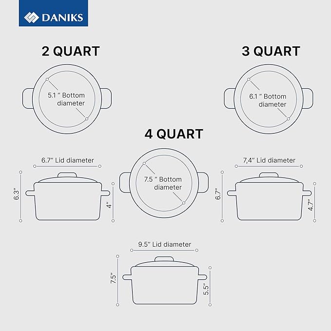 Daniks Classic 6-Piece Stainless Steel Cookware Set with Glass Lids Tri-Ply Bases for Even Heating Induction Compatible Dishwasher Safe