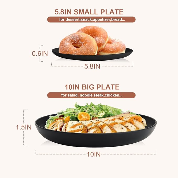 Wheat Straw Dinnerware Sets for 8Plastic Plates and Bowls Sets 32-Piece Unbreakable &amp Lightweight Dish Set Camping Plates Cereal Bowls Cup Sets for Kitchen Apartment Essentials - Black