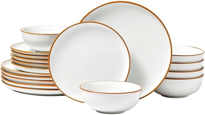 Ceramic Dinnerware Set 18-Piece Plates &amp Bowls for 6 White - Service for Family Microwave &amp Dishwasher Safe Durable &amp Stackable