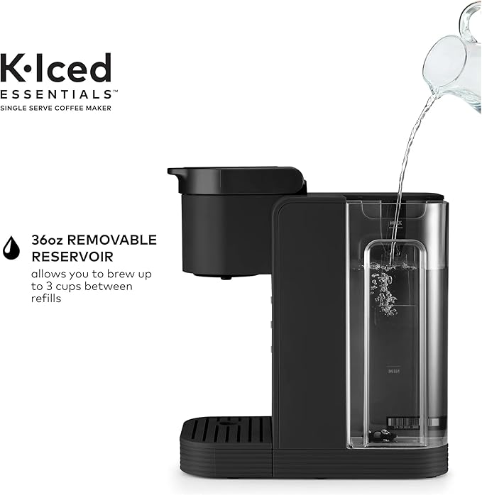 K-Iced Essentials Coffee Maker Single-Serve KCup Pod Brewer with Removable Reservoir and Auto-Off Energy Efficient Includes K Iced Tumbler Compact Black