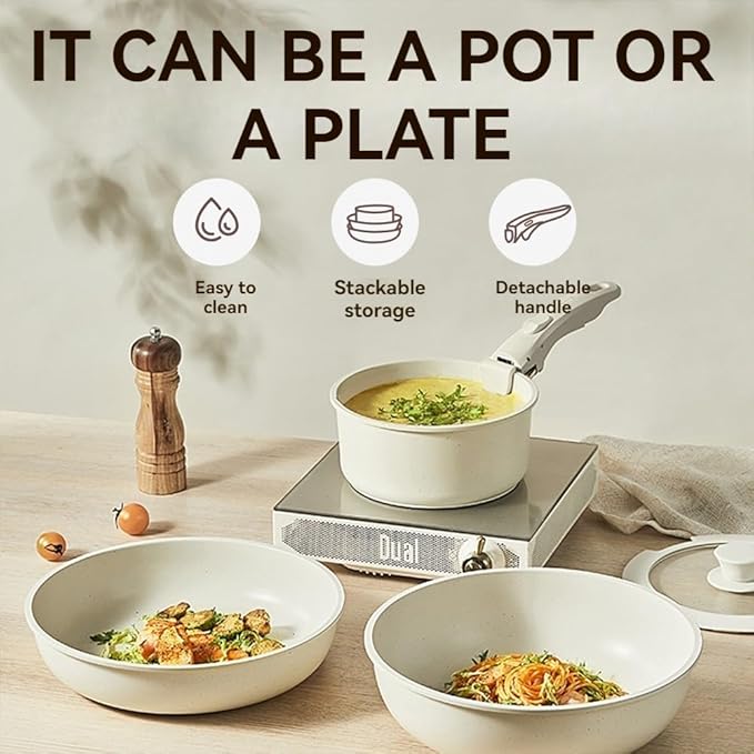 5pcs Nonstick Cookware Set Pots And Pans Set Non Stick With Removable Handles Stackable Kitchen Cookware Sets Rv Cookware For Campers Induction Ready