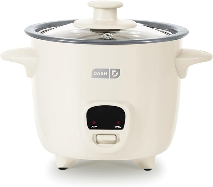 DASH Mini Rice Cooker Steamer with Removable Nonstick Pot Keep Warm Function &amp Recipe Guide .5 Quart for Soups Stews Grains &amp Oatmeal - Cream