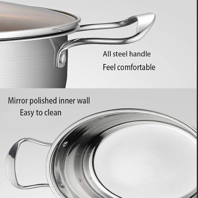3-Piece Pot Set Polished Stainless Steel Cookware Glass Lid Pot Induction Cooker Induction Cooker Uncoated Soup Pot Wok Pan Easy to Clean Saucepans Sets